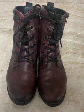 Bugatti Burgundy Brown Lace-Up Side-Zip Ankle Boots